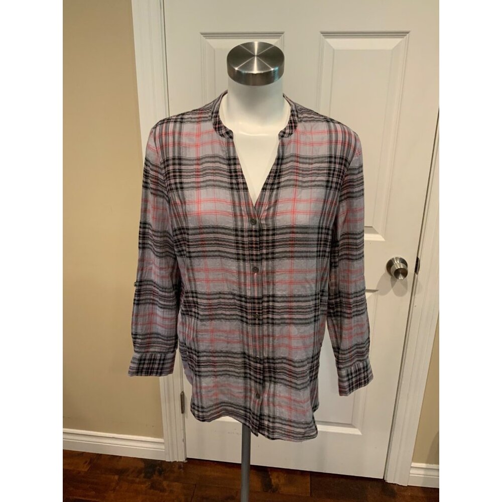 Soft Joie Gray W/ Black & Red Plaid Button Up Shirt, Size XS